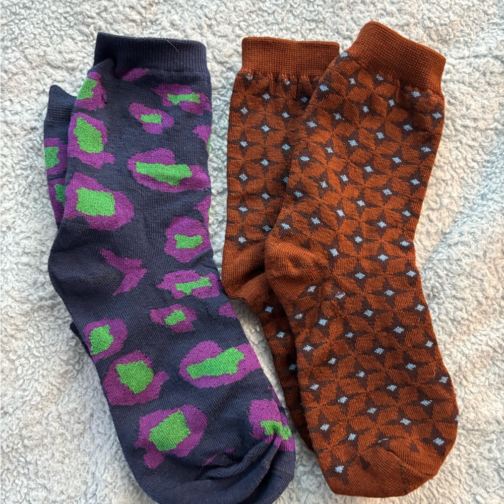 Patterned Men's Socks Set - Purple/Green and Brown